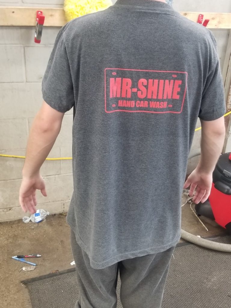a custom t-shirt that was printed for a car wash company